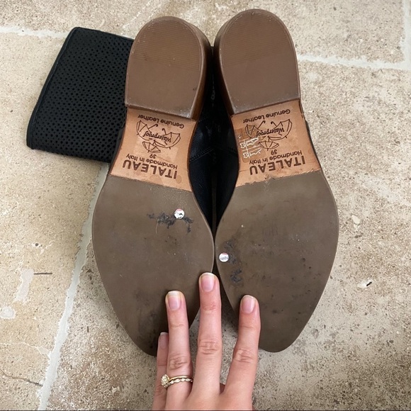 Italeau Black Leather Eyelet Perforated Waterproof Shin High Pointed Boots - Picture 6 of 6